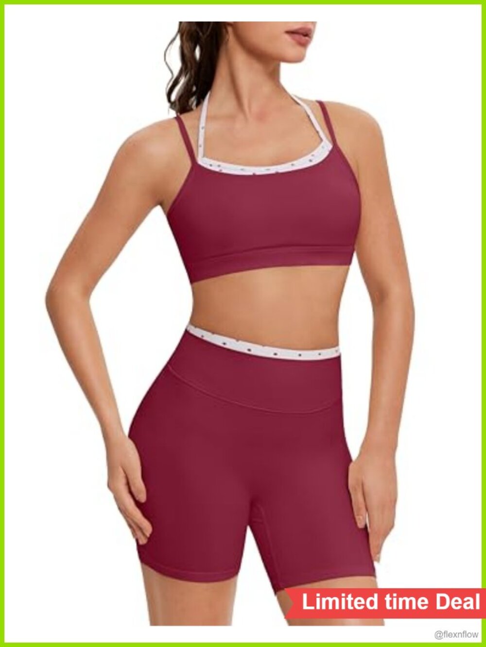 2 Piece Halter Sports Bra & High Waisted Biker Shorts Set